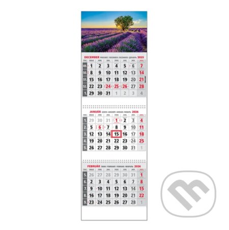Klasik 3-mesačný nástenný kalendár 2026 - sivý, levanduľové pole (Spektrum grafik). Spektrum grafik, 2025 Klasik 3-mesačný nástenný kalendár 2026 - sivý, levanduľové pole (Spektrum grafik). Spektrum grafik, 2025