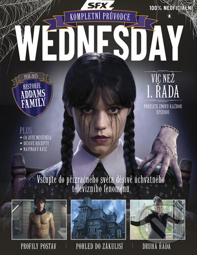 Kniha: Wednesday - Kompletní průvodce (Mark Dolan, Hannah Grafton, Harriet Knight, Clarisse Loughrey, Stuart Manning, Alice Pattillo a Dave Smith). Extra Publishing, 2025 Kniha: Wednesday - Kompletní průvodce (Mark Dolan, Hannah Grafton, Harriet Knight, Clarisse Loughrey, Stuart Manning, Alice Pattillo a Dave Smith). Extra Publishing, 2025