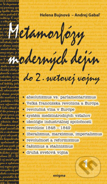 Kniha: Metamorfózy moderných dejín 1 (Helena Bujnová a Andrej Gabaľ). Enigma, 2007 Kniha: Metamorfózy moderných dejín 1 (Helena Bujnová a Andrej Gabaľ). Enigma, 2007