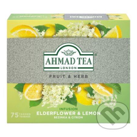 Kávy a čaje: Eldeflower Lemon, ovocno-bylinný aromatizovaný čaj (AHMAD TEA). AHMAD TEA, 2024 Kávy a čaje: Eldeflower Lemon, ovocno-bylinný aromatizovaný čaj (AHMAD TEA). AHMAD TEA, 2024