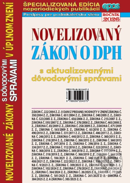 Kniha: Novelizovaný zákon o DPH (Epos). Epos, 2026 Kniha: Novelizovaný zákon o DPH (Epos). Epos, 2026
