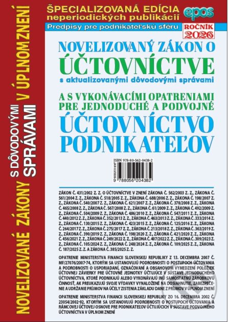 Kniha: Novelizovaný zákon o účtovníctve (Epos). Epos, 2026 Kniha: Novelizovaný zákon o účtovníctve (Epos). Epos, 2026