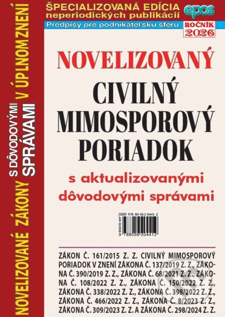 Kniha: Novelizovaný Civilný mimosporový poriadok (Epos). Epos, 2026 Kniha: Novelizovaný Civilný mimosporový poriadok (Epos). Epos, 2026