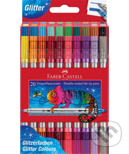 Popisovače Fibre-Tip obojstranné 20 farebné glitter (Faber-Castell). Faber-Castell, 2026 Popisovače Fibre-Tip obojstranné 20 farebné glitter (Faber-Castell). Faber-Castell, 2026