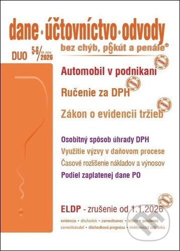 Kniha: DUO č. 5-6 / 2026 - Automobil v podnikaní po novom (Ján Mintál, Iveta Matlovičová a Ladislav Hrtánek). Poradca s.r.o., 2026 Kniha: DUO č. 5-6 / 2026 - Automobil v podnikaní po novom (Ján Mintál, Iveta Matlovičová a Ladislav Hrtánek). Poradca s.r.o., 2026