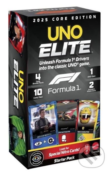 Společenská hra: Uno Formula 1 Elite Racers (Mattel). Mattel, 2025 Společenská hra: Uno Formula 1 Elite Racers (Mattel). Mattel, 2025