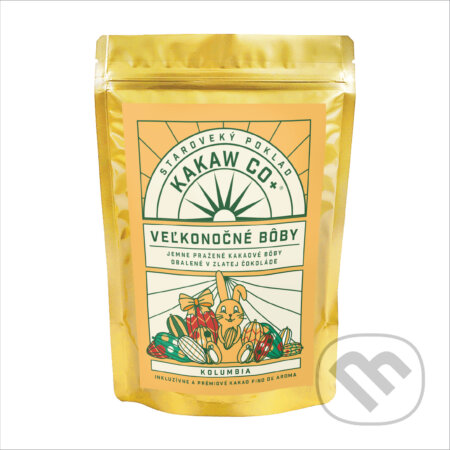 Kávy a čaje: Golden Crunchy Cacao - kakaové bôby v zlatej čokoláde (Kakaw Co+). Kakaw Co+, 2026 Kávy a čaje: Golden Crunchy Cacao - kakaové bôby v zlatej čokoláde (Kakaw Co+). Kakaw Co+, 2026