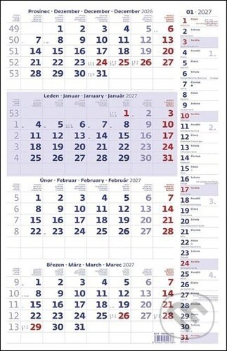 Čtyřměsíční nástěnný kalendář s poznámkami 2027 (modrý) (Helma). Helma, 2026 Čtyřměsíční nástěnný kalendář s poznámkami 2027 (modrý) (Helma). Helma, 2026