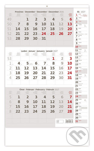 Tříměsíční nástěnný kalendář s poznámkami 2027 (šedý) (Helma). Helma, 2026 Tříměsíční nástěnný kalendář s poznámkami 2027 (šedý) (Helma). Helma, 2026