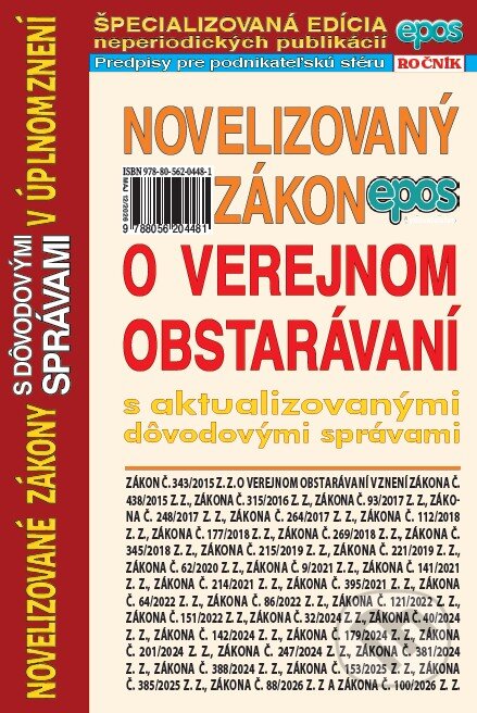 Kniha: Novelizovaný zákon o verejnom obstarávaní (Epos). Epos, 2026 Kniha: Novelizovaný zákon o verejnom obstarávaní (Epos). Epos, 2026