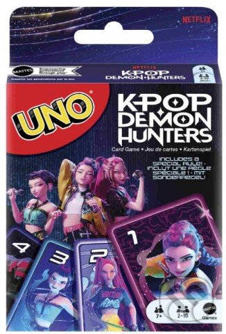 Společenská hra: UNO KPop Demon Hunters (Mattel). Mattel, 2026 Společenská hra: UNO KPop Demon Hunters (Mattel). Mattel, 2026