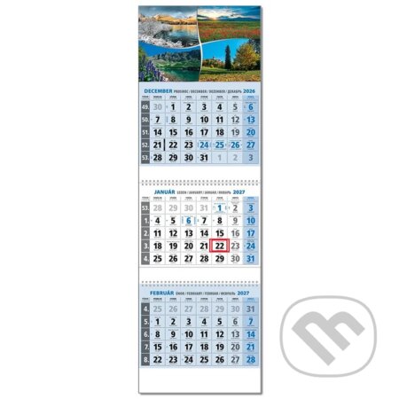 Klasik 3-mesačný modrý nástenný kalendár 2027 - štyri ročné obdobia (Spektrum grafik). Spektrum grafik, 2026 Klasik 3-mesačný modrý nástenný kalendár 2027 - štyri ročné obdobia (Spektrum grafik). Spektrum grafik, 2026