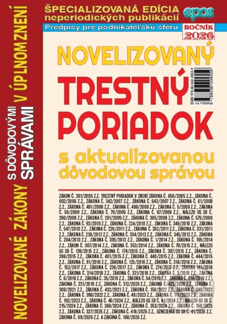 Kniha: Novelizovaný Trestný poriadok (Epos). Epos, 2026 Kniha: Novelizovaný Trestný poriadok (Epos). Epos, 2026