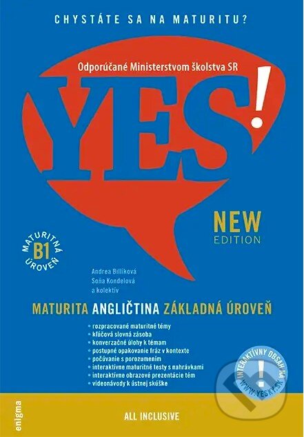 Kniha: Angličtina - maturita - základná úroveň (B1) + interaktívny obsah (Andrea Billíková a Soňa Kondelová). Enigma, 2026 Kniha: Angličtina - maturita - základná úroveň (B1) + interaktívny obsah (Andrea Billíková a Soňa Kondelová). Enigma, 2026