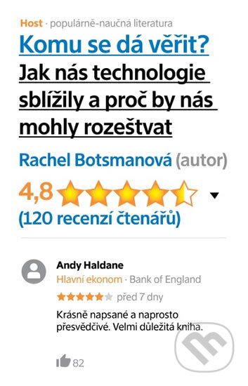 Kniha: Komu se dá věřit? (Rachel Botsman). Host, 2018 Kniha: Komu se dá věřit? (Rachel Botsman). Host, 2018