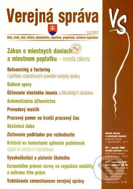 Kniha: Verejná správa 13/2007 (Poradca s.r.o.). Poradca s.r.o., 2007 Kniha: Verejná správa 13/2007 (Poradca s.r.o.). Poradca s.r.o., 2007