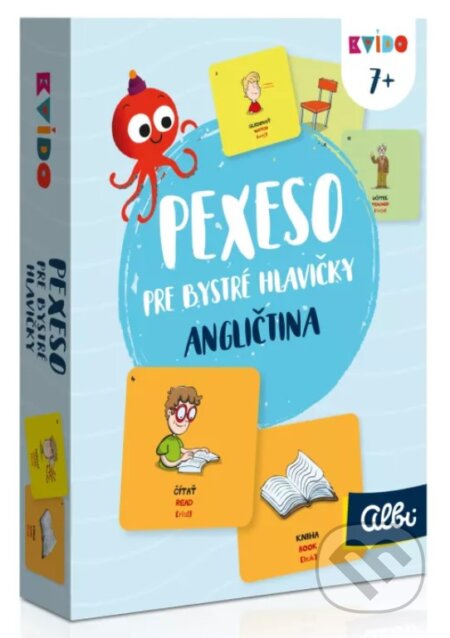 Spoločenská hra: Kvído Pexeso pre bystré hlavičky - angličtina: Predmety a činnosti (Albi). Albi, 2018 Spoločenská hra: Kvído Pexeso pre bystré hlavičky - angličtina: Predmety a činnosti (Albi). Albi, 2018