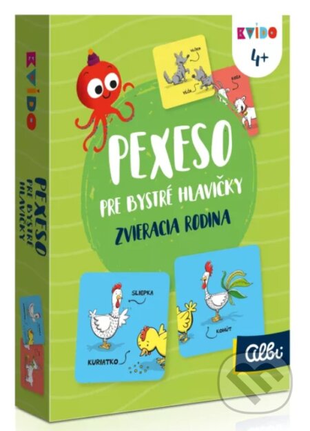 Spoločenská hra: Kvído Pexeso pre bystré hlavičky Zvieracia rodina (Albi). Albi, 2018 Spoločenská hra: Kvído Pexeso pre bystré hlavičky Zvieracia rodina (Albi). Albi, 2018