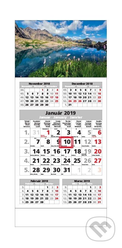 Štandard 5-mesačný kalendár 2019 s motívom hôr a jazera, Spektrum grafik, 2018