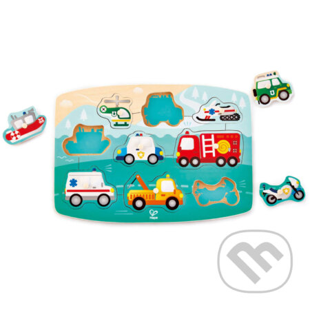 Puzzle: Vkladacie puzzle Záchranárske autá (Hape). Hape, 2019 Puzzle: Vkladacie puzzle Záchranárske autá (Hape). Hape, 2019