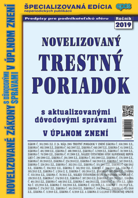 Kniha: Novelizovaný Trestný poriadok (Epos). Epos, 2019 Kniha: Novelizovaný Trestný poriadok (Epos). Epos, 2019