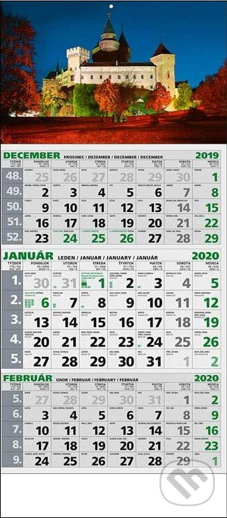 Štandard EKO 3-mesačný nástenný kalendár 2020 s motívom Bojnického zámku, Spektrum grafik, 2019