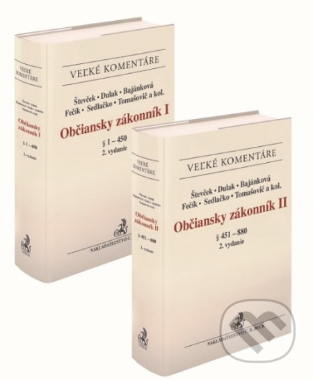 Kniha: Občiansky zákonník I. a II. zväzok (Anton Dulak, František Sedlačko, Jana Bajánková, Marek Tomašovič, Marián Fečík a Marek Števček). C. H. Beck SK, 2019 Kniha: Občiansky zákonník I. a II. zväzok (Anton Dulak, František Sedlačko, Jana Bajánková, Marek Tomašovič, Marián Fečík a Marek Števček). C. H. Beck SK, 2019