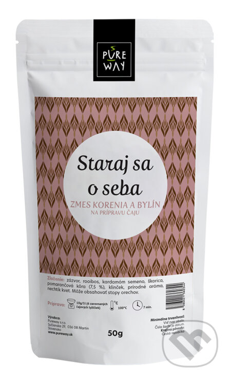 Kávy a čaje: Staraj sa o seba - zmes korenia a bylín na prípravu čaju (Pure Way). Pure Way, 2020 Kávy a čaje: Staraj sa o seba - zmes korenia a bylín na prípravu čaju (Pure Way). Pure Way, 2020