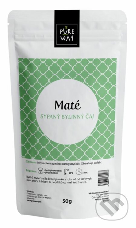 Kávy a čaje: Maté - sypaný bylinný čaj (Pure Way). Pure Way, 2020 Kávy a čaje: Maté - sypaný bylinný čaj (Pure Way). Pure Way, 2020