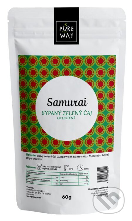 Kávy a čaje: Samurai - sypaný zelený čaj ochutený (Pure Way). Pure Way, 2020 Kávy a čaje: Samurai - sypaný zelený čaj ochutený (Pure Way). Pure Way, 2020