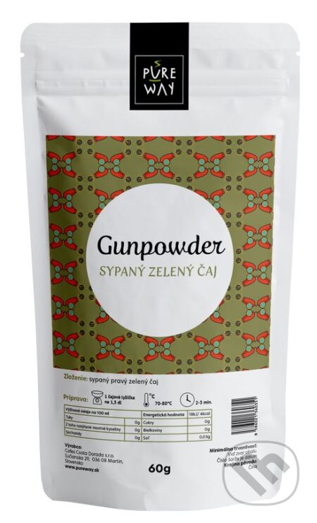Kávy a čaje: Gunpowder - sypaný zelený čaj (Pure Way). Pure Way, 2020 Kávy a čaje: Gunpowder - sypaný zelený čaj (Pure Way). Pure Way, 2020