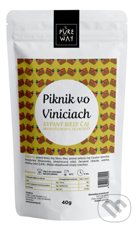 Piknik vo viniciach - sypaný biely čaj aromatizovaný, ochutený, Pure Way, 2020