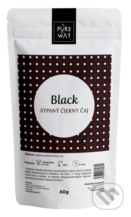 Kávy a čaje: Black - sypaný čierny čaj (Pure Way). Pure Way, 2020 Kávy a čaje: Black - sypaný čierny čaj (Pure Way). Pure Way, 2020