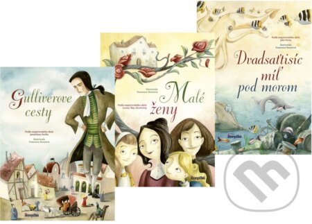 Kniha: V krajine snov a dobrodružstiev (Francesca Rossi, Jonathan Swift, Jules Verne a Louisa May Alcott). Stonožka, 2018 Kniha: V krajine snov a dobrodružstiev (Francesca Rossi, Jonathan Swift, Jules Verne a Louisa May Alcott). Stonožka, 2018