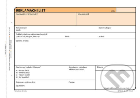 Reklamační list, A5 (OPTYS). OPTYS, 2020 Reklamační list, A5 (OPTYS). OPTYS, 2020