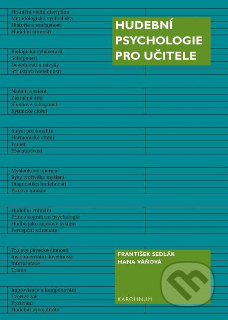 E-kniha: Hudební psychologie pro učitele (František Sedlák a Hana Váňová). Karolinum, 2013 E-kniha: Hudební psychologie pro učitele (František Sedlák a Hana Váňová). Karolinum, 2013