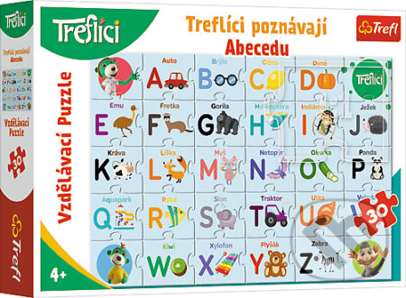 Puzzle: Vzdelávacie puzzle - Treflíci spoznávajú abecedu CZ (Trefl). Trefl, 2020 Puzzle: Vzdelávacie puzzle - Treflíci spoznávajú abecedu CZ (Trefl). Trefl, 2020