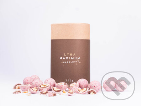 Kávy a čaje: Lyra maximum hazelnuts: Lieskovce v nugáte a bielej čokoláde (Lyra). Lyra, 2020 Kávy a čaje: Lyra maximum hazelnuts: Lieskovce v nugáte a bielej čokoláde (Lyra). Lyra, 2020