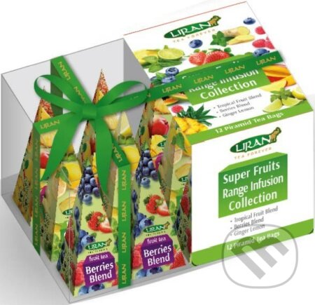 Kávy a čaje: Čaj ovocný SUPER FRUITS COLLECTION 3x4x2g Liran pyramída (Liran). Liran, 2020 Kávy a čaje: Čaj ovocný SUPER FRUITS COLLECTION 3x4x2g Liran pyramída (Liran). Liran, 2020
