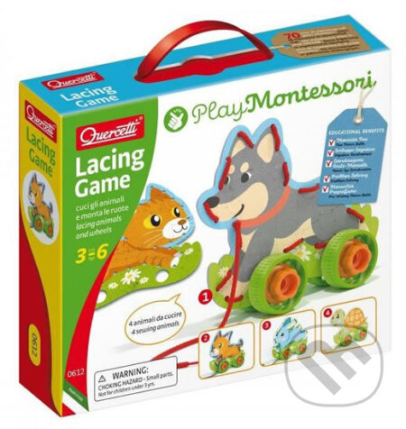Lacing Game lacing animals & wheels - šněrovací zvířátka s kolečky, Quercetti, 2020