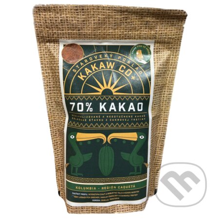 Kávy a čaje: Kakaový prášok 70% odroda: Kolumbia región Caquetá 100g (Kakaw Co+). Kakaw Co+, 2020 Kávy a čaje: Kakaový prášok 70% odroda: Kolumbia región Caquetá 100g (Kakaw Co+). Kakaw Co+, 2020
