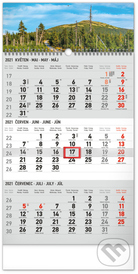 Nástěnný 3-měsíční kalendář Krajina (šedý) 2021, Presco Group, 2020
