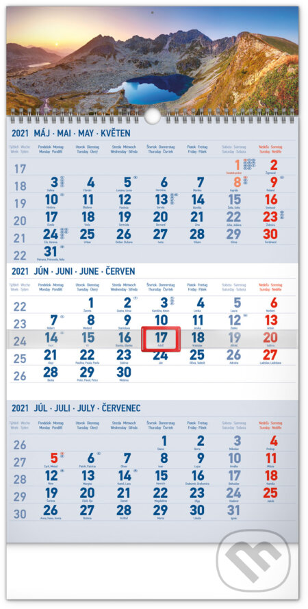 Nástenný 3-mesačný kalendár Tatry (modrý) 2021, Presco Group, 2020