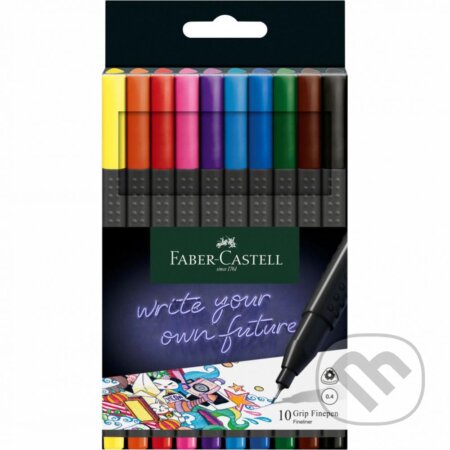 Popisovače Grip Finepen 0,4 mm, 10ks, farebné (Faber-Castell). Faber-Castell, 2020 Popisovače Grip Finepen 0,4 mm, 10ks, farebné (Faber-Castell). Faber-Castell, 2020
