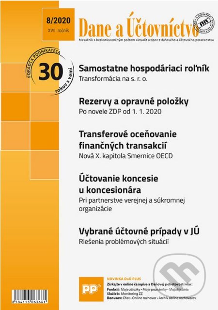 Dane a účtovníctvo 8/2020 (Poradca podnikateľa). Poradca podnikateľa, 2020 Dane a účtovníctvo 8/2020 (Poradca podnikateľa). Poradca podnikateľa, 2020