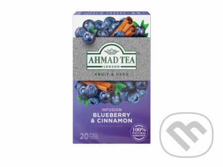 Kávy a čaje: Blueberry & Cinnamon ovocný čaj (AHMAD TEA). AHMAD TEA, 2020 Kávy a čaje: Blueberry & Cinnamon ovocný čaj (AHMAD TEA). AHMAD TEA, 2020
