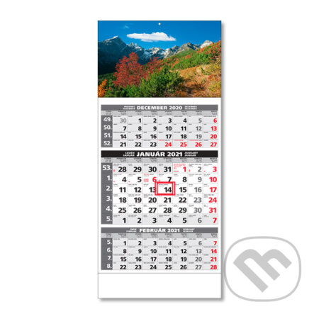 Štandard 3-mesačný sivý nástenný kalendár 2021 s motívom jesenných hôr, Spektrum grafik, 2020
