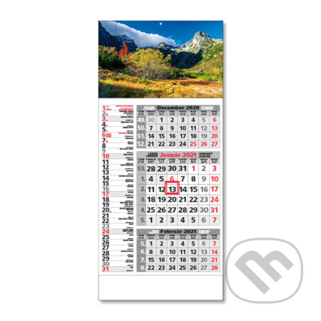 Štandard 3-mesačný kombinovaný nástenný kalendár 2021 s motívom hôr, Spektrum grafik, 2020