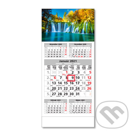 Štandard 5-mesačný sivý nástenný kalendár 2021 s motívom vodopádu, Spektrum grafik, 2020