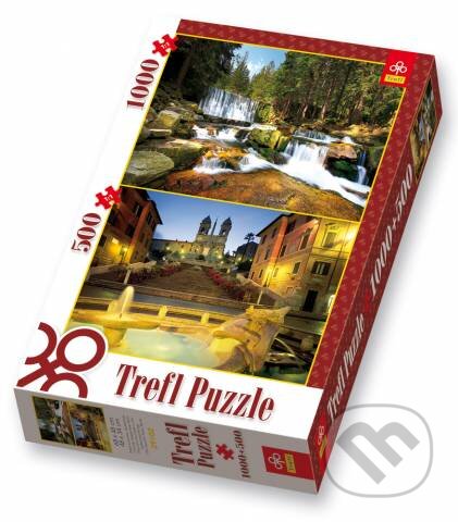 Puzzle: The łomnica Creek in the Karkonosze Range/ The Spanish Stairs, Rome - 2 v 1 (Trefl). Trefl Puzzle: The łomnica Creek in the Karkonosze Range/ The Spanish Stairs, Rome - 2 v 1 (Trefl). Trefl